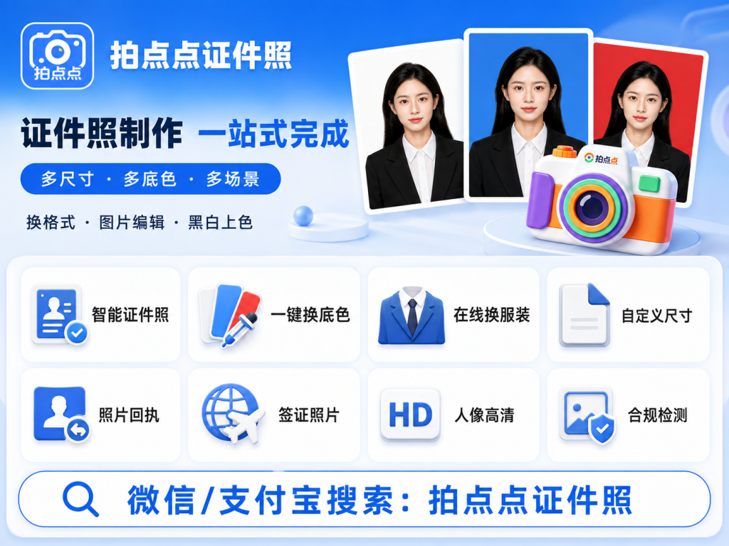 拍点点证件照小程序功能宣传图